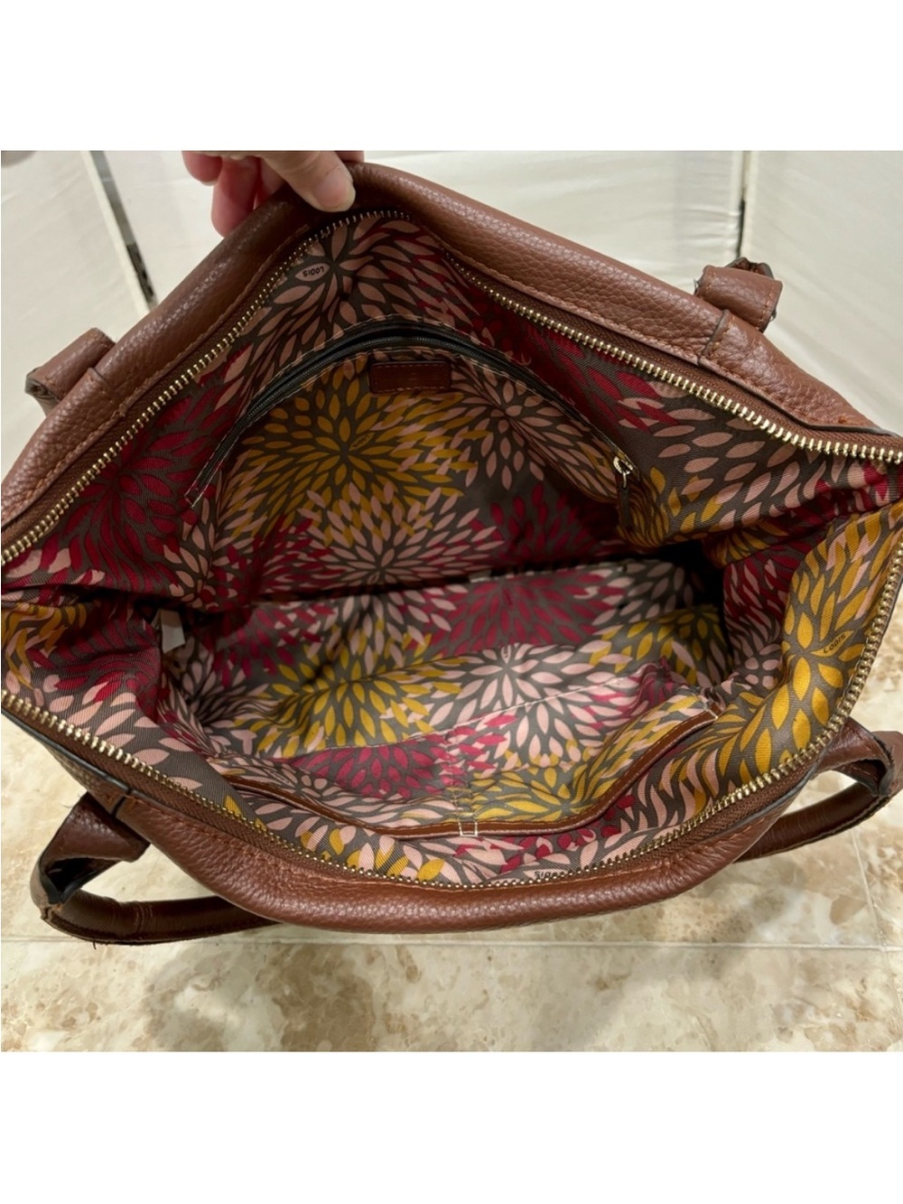 Lodis Sierra Leather Tote Bag with Floral Lining - Browne